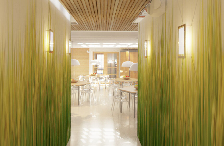 Hallway-Grass-Wall-Texture-to-Dining-Area